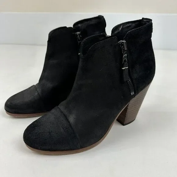 RAG & BONE NEW YORK Margot Black Leather Heeled Side Zip Ankle Booties 7.5/37.5 - Picture 2 of 13